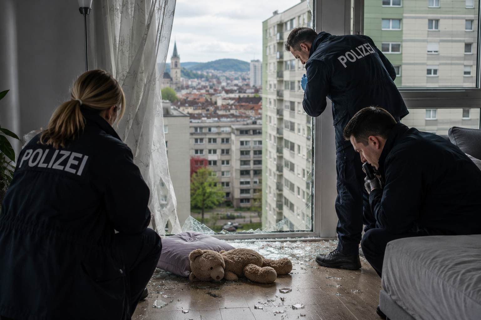 Tatort Keplerstraße — Spurensicherung am zerbrochenen Fenster